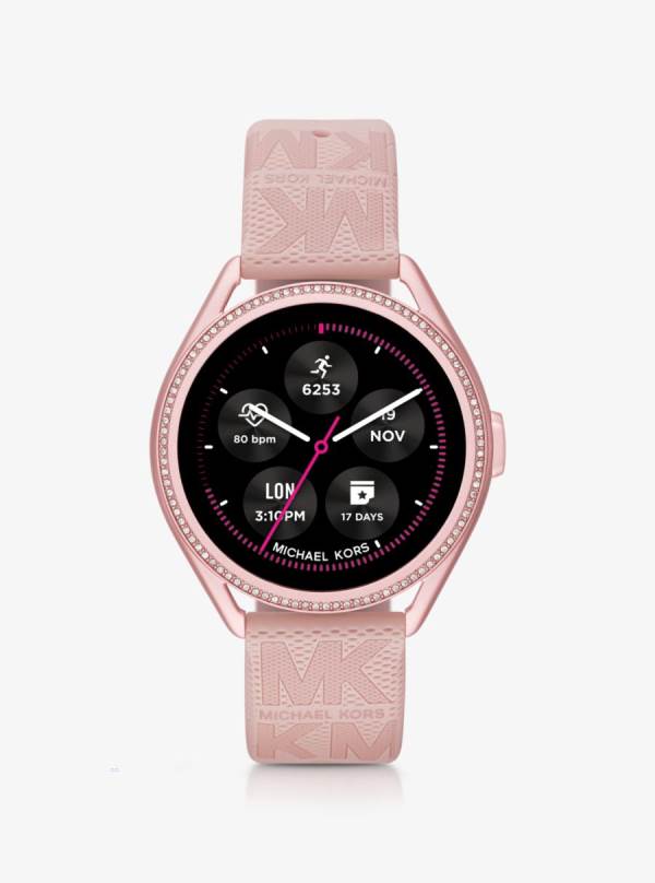 Damske Smart Hodinky Michael Kors Access Gen 5E MKGO Pink-Tone and Logo Rubber Ruzove - Hodinky Michael Kors Nejlevnejsi | QTAVN-9476